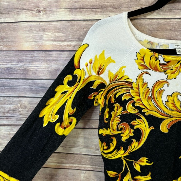 Cache Vintage Black White Gold Print Pullover Sweater Small - Picture 2 of 6